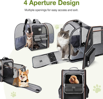 Lekebobor Cat Carrier Backpack, Expandable Pet Carrier with Sun Shade & Full Front Opening, Breathable Mesh Backpack for Small Dogs & Medium Cats Up to 18 Lbs, Foldable for Hiking, Camping (Grey)