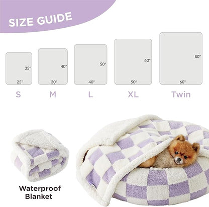 LE SURE Waterproof Dog Blanket for Medium Dogs - Washable Double Sided Dog Blankets with Warm Jacquard Shag and Soft Sherpa Fleece, Pet Cat Blanket for Couch Protection, 3D Textured Checks, Purple