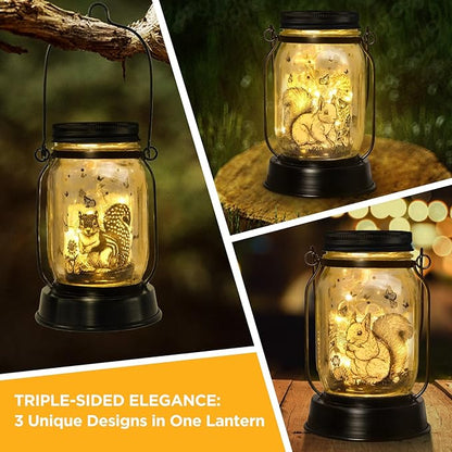kyoryuger Squirrel Gifts for Women/Men Squirrel Solar Lanterns Mom Birthday Animal Lovers Lantern Pet Loss Tree Rat Lights Solar Garden Decoration for Yard, Patio,Backyard,Porch Torches