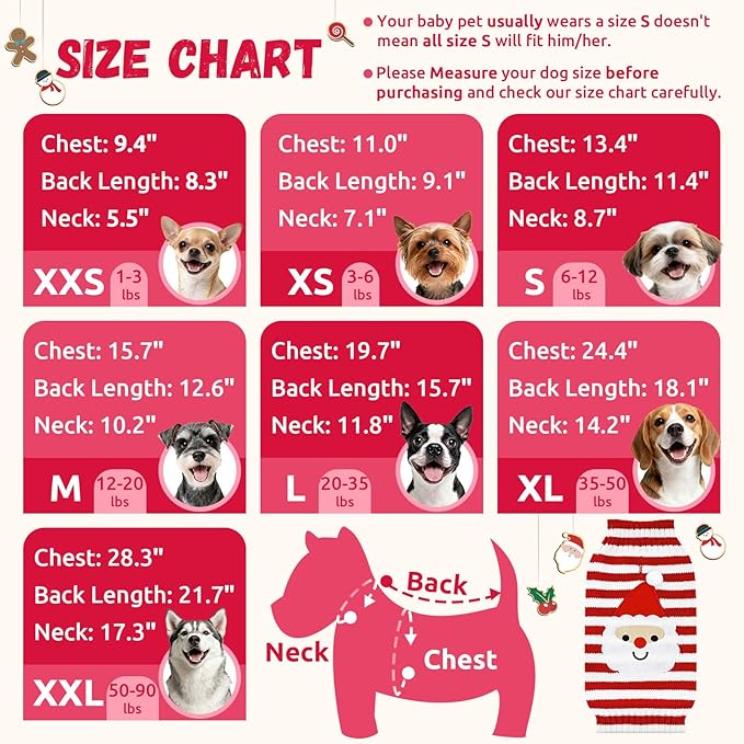Dog Christmas Sweater Xmas Pet Clothes Cute Striped Santa Claus Costume Holiday Puppy Cat Jumpers Outfits New Year Gifts for Small Medium Large Dogs (XL, Red White Stripe Santa Claus)