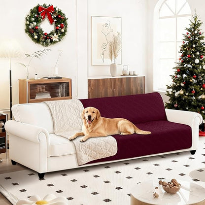 Waterproof Dog Bed Cover, Non-Slip Dog Blanket for Couch, Couch Covers for Dogs Washable, Pet Blanket for Furniture, Pet Bed Mat for Sofa, Car, Pet Supplies Christmas (82x82 Inch, Burgundy)