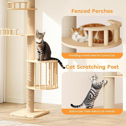 Floor to Ceiling Cat Tree Tower with Adjustable Height(98-106 Inches), Climbing Tower with Thickened Scratching Posts, Cats Activity Center with Cozy Hammock & Capsule