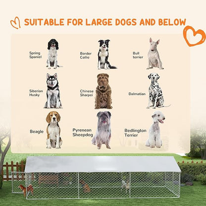 PawHut Outdoor Dog Kennel, Heavy Duty Dog Run Outdoor Fence with Waterproof Cover, Galvanized Chain Link, Secure Lock, for Large Sized Breeds, Chickens, Ducks, 20' x 7.5' x 5'