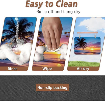 Tropical Palm Pet Feeding Mat,Sunset Trees Sea Beach Absorbent Quick-Dry Cat Dog Food and Water Bowl Mats, Non-Slip Rubber Backing Mat, Cat Dog Accessories Supplies 16"x24"