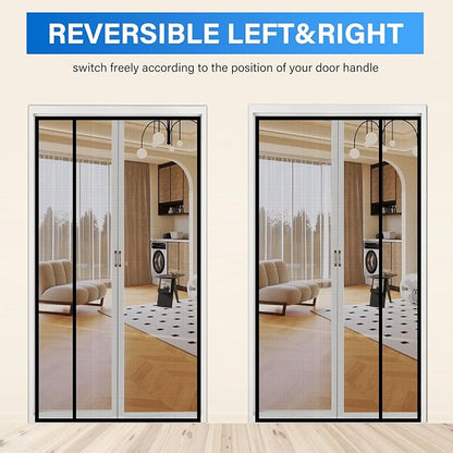 Magnetic Screen Door Mesh Left Right Side Opening Upgraded PET Material Mesh Stronger Than Fiberglass and Polyester,Keep Bugs Out,Pet & Kid Friendly Screen Size 74'' X 82''