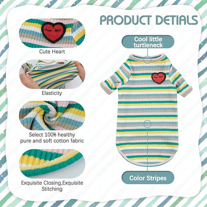 DENTRUN Hairless Cats Shirt Breathable Cat Daily Wear Clothes Stripe Vest Adorable Pajamas Jumpsuit Soft & Skin-Friendly