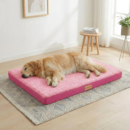 Patas Lague Orthopedic XL Dog Bed Large Sized Dog 48''X30'', Soft Waterproof Egg Crate Foam Large Pet Crate Beds Mat with Removable Washable Cover and Non-Slip Bottom, Hot Pink