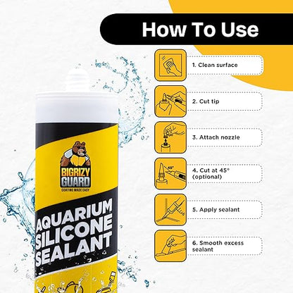 Aquarium Silicone Sealant Clear 10.14 Fl oz Cartridge - Aquarium Safe Silicone for Fish & Plants, 100% Waterproof, Non-Toxic, Solvent Free, Strong Bond, Fast Curing, Transparent (1 Pack)