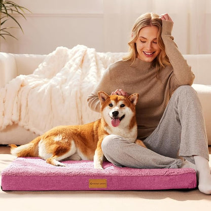 Patas Lague Orthopedic Dog Bed Large Sized Dog 36''X24'',Soft Waterproof Egg Crate Foam Medium Pet Crate Beds Mat with Removable Washable Cover and Non-Slip Bottom, Hot Pink