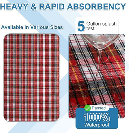 OUTCREATOR® Washable Bed Pads 34" x 54" (Pack of 2) for Incontinence Mattress Protector, Reusable Underpads for Elderly, Adults, Kids, Pets with Anti-Slip Bottom (Red Plaid)