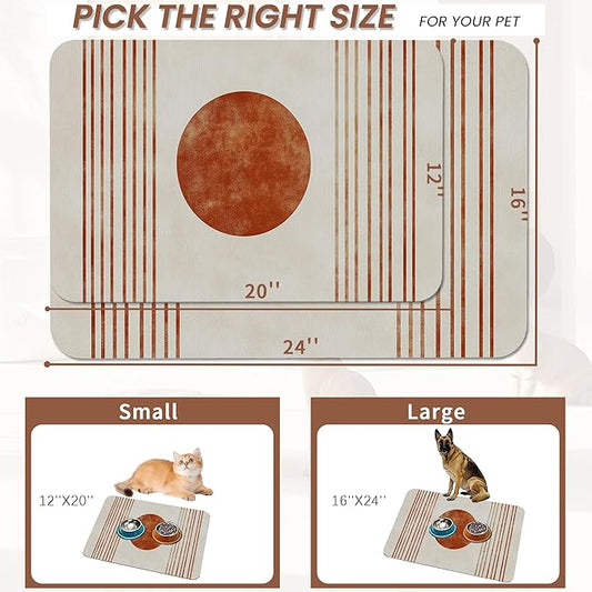 Sun Boho Dog Food Mat for Floors,Absorbent Quick-Dry Pet Feeding Mat, Cat Dog Bowl Mats for Food and Water, Non-Slip Pet Accessories Supplies 16"x24"