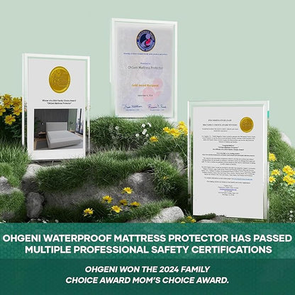 OhGeni 100% Waterproof Mattress Protector, Queen-Gray Size Mattress Pad, Fits 6"-20" Mattresses with Deep Pocket, Cooling, Breathable Fitted Sheets, Soft Bed Cover, Noiseless, Machine Washable