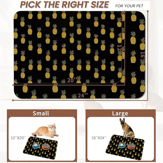 Dog Food Mat for Floors,Pineapple Tropical Absorbent Quick-Dry Pet Feeding Mat,Cat Dog Bowl Mats for Food and Water,Non-Slip Pet Accessories Supplies 12"x20"