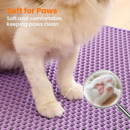 Cat Litter Mat, 24x18 Inches Large Double Layer Honeycomb Cat Litter Trapping Mat, Non Slip Waterproof Urine Proof Cat Litter Box Mat for Floor, Kitty Litter Rug, Cat Supplies, Purple