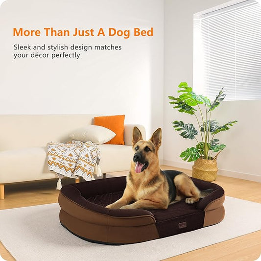 Dwanton Orthopedic Dog Bed for Extra Large Dogs with Gel Memory Foam, Waterproof Dog Sofa, Washable Pet Bed with Four Sided Bolster Cushion, Removable Cover & Non-Slip Bottom, 45", Brown