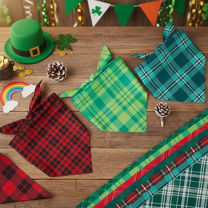 Abbylike 50 Pcs St. Patrick's Day Dog Bandanas Bulk Green Plaid Bandanas for Dogs Triangle Kerchief Bib Scarf for Pet Irish Holiday Costume Photo Props Accessories (25.6 x 17.7 x 17.7)