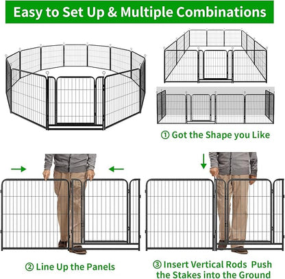 Dog Playpen Outdoor Extra Wide 16 Piece Panels Heavy Duty Dog Fence 32" Height Anti-Rust with Doors Portable for RV Camping Yard, Total 42FT, 140 Sq.ft, Snowy Black