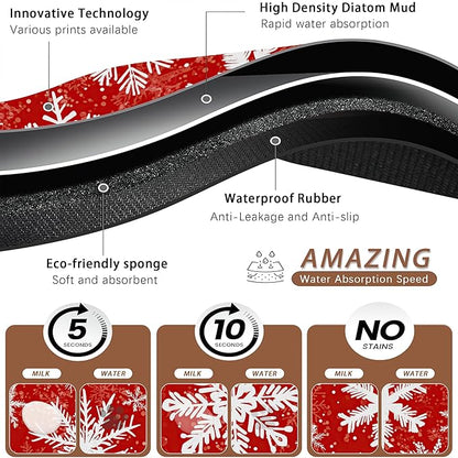 Christmas Dog Food Mat for Floors,Snowflake Absorbent Pet Food and Water Bowl Mats,Non-Slip Pet Feeding Mat,Pet Supplies 16" x 24"