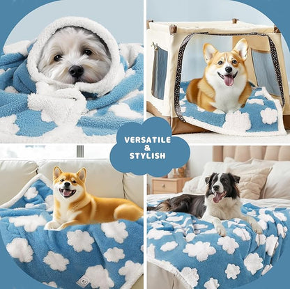 Luciphia Waterproof Pet Blanket for Medium Large Dogs Washable Fluffy Thick Jacquard Shag Fleece Warm Sherpa 3D Textured Flower Print for Cats Puppy Couch Protection (Blue Cloud,85x57 inches)
