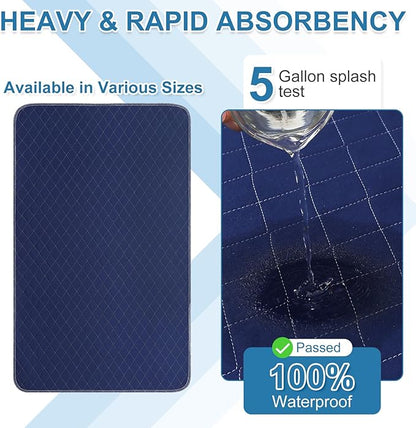 OUTCREATOR® Washable Bed Pads 34" x 56" (Pack of 2), Incontinence Mattress Protector, Anti-Slip Waterproof Underpads for Adults Kids Elderly Pets, Absorbency & Reusable Bedwetting Pads (Dark Blue)