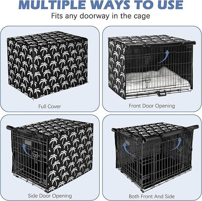 Dog Crate Cover - Double Door Waterproof Pet Kennel Cover, Durable 600D Polyester Protective Cage Cover for 24/30/36/42/48 Inch Dog Crate - Blackprint