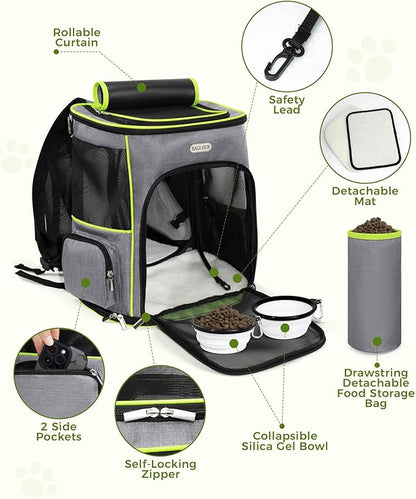 BAGLHER Expandable Cat Carrier Backpacks, Retractable Pet Carrier Backpack for Small Dogs & Cats with Breathable Mesh, Travel Bag Up to 18 Lbs for Hiking Camping Outdoor - Grey