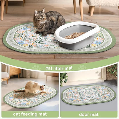 Bienbee Cat Litter Mat, 40" x 30" Jumbo Size Litter Box Mat Rug with Non-Slip Bottom, Urine and Water Proof, Easy to Clean Cat Supplies Essentials for Indoor Kitty Kitten Floor,Bean-Green XL