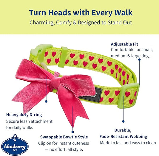 Blueberry Pet Adjustable Flocking Dog Collar with Detachable Velvety Bowtie - Heart in Gothic Grape