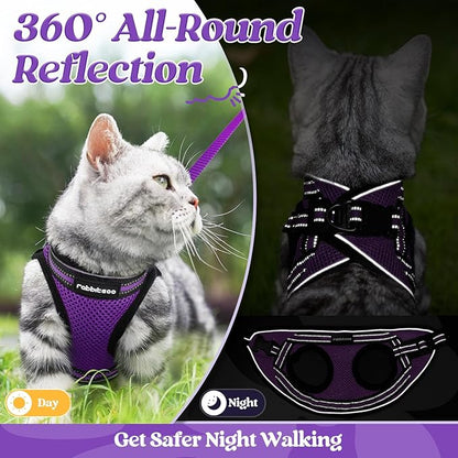 rabbitgoo Cat Harness and Leash Set for Walking Escape Proof, Adjustable Soft Kittens Vest with Reflective Strip for Cats, Comfortable Outdoor Vest, Purple, XL