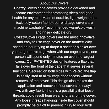 Cozzzy Covers Model 2424 DT Universal Cage Cover 40" L Poly-Cotton Black for Dome Top Bird Cages 22"–24" W x 20"–24" D for Small to Medium Birds Sleep and Stress Reduction