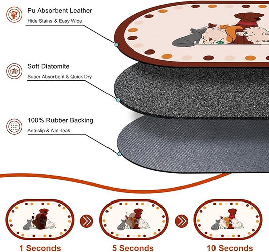 Dog Food Mat 20''x12'', Small Pet Feeding Mat, Non-Slip Rubber Pet Food Mat, Absorbent Cat Dog Water Bowl Mat for Messy Drinkers, Dog Bowl Placemat for Food and Water, Cat Dog