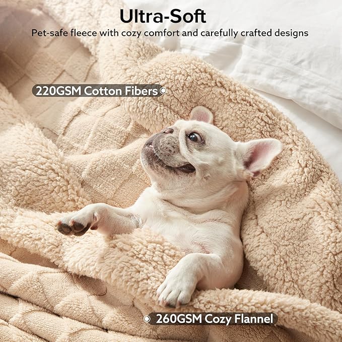 GASUR Waterproof Dog Blankets for Large Dogs, Dog Blanket for Couch Bed, Fleece Pet Blanket for Furniture Sofa Protector, Soft Pet Throw Blankets for Crate Car Outdoor, Washable, Twin 60"x80" Beige