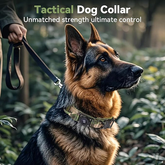 2026 Upgrade Waterproof AirTag Dog Collar, Military Tactical Dog Collar with AirTag Holder, Comfortable Control Handle and Metal Buckle, GPS Dog Collar Holder for Medium to Large Dogs (Camouflage,L)