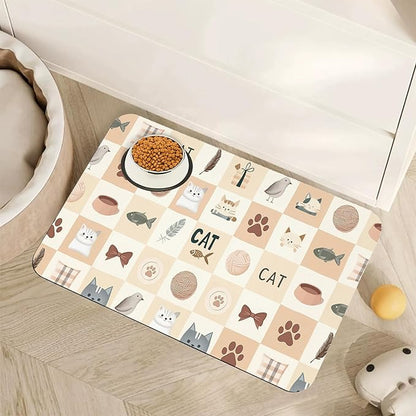 Cute Cat Toy Print Dog Food Mat for Floors,Absorbent Pet Food and Water Bowl Mats,Non-Slip Pet Feeding Mat,Pet Supplies 12" x 20"