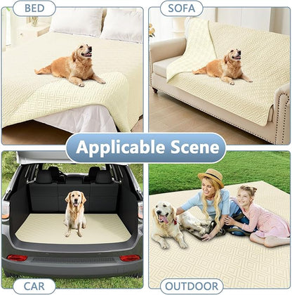 hyha Waterproof Dog Blanket, Soft Dog Bed Cover Pet Blankets, Waterproof Sofa Couch Cover for Dogs Washable, Reversible Pet Couch Covers for Sofa Furniture (68x82 Inch, Beige/Beige)