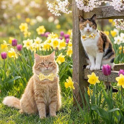 10 Pcs Spring Cat Collar Breakaway with Bow Tie and Bell Kitten Collars Removable Bowtie Plaid Flower Cat Collar for Cats Kittens Puppy(Flower)