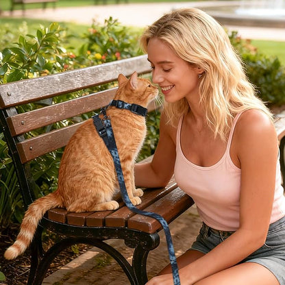 Cat Harness and Leash Set, 3-in-1 Escape Proof Adjustable, Comfortable Soft Lightweight, Safe, Easy to Wear, Walking Travel Kitten Harness for Small Medium Large Cats （Black