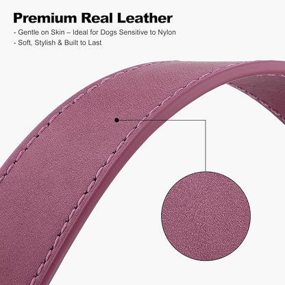 Plutus Pet Genuine Leather Dog Collar – Adjustable Pet Collar with Quick Release Metal Buckle, Soft Real Leather for Small Medium Large Dogs, Heavy Duty & Skin-Friendly (Purple, XS)