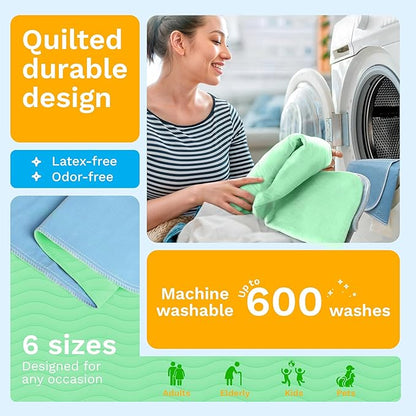 GREEN LIFESTYLE® Washable Underpads - Heavy Absorbency Reusable Bedwetting Incontinence Pads for Kids, Adults, Elderly, and Pets - Toddler Mattress Pads for Bed, Sofa, Floor (Pack of 2 - 34x36)