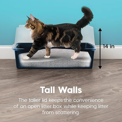 IRIS USA XX-Large Cat Litter Box, Open Top Extra Large Litter Box for Big Cats and Multi-Cat Households, High Sided Scatter Shield, Easy to Clean, 30"L x 20"W x 14"H, Navy