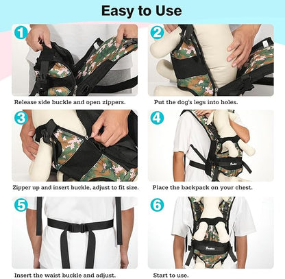 Pawaboo Pet Dog Front Carrier Backpacks, Legs Out Pet Carrier Backpack for Dogs, Adjustable Easy-fit Dog Chest Carriers for Small Medium Dogs Hands Free for Travel Hiking Cycling Camping, XL, Camo