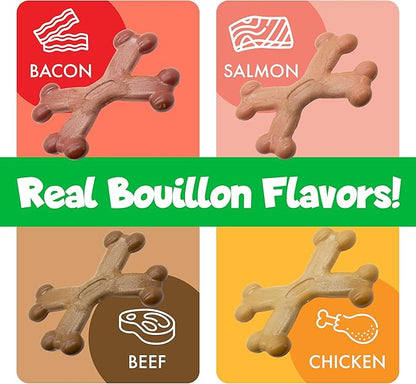 Chew’EMS X Bone Dog Chew Toy for Aggressive Chewers – Long-Lasting Bacon Flavor Nylon Bone – Durable, Rawhide-Free Dental Toy - Giant Size – Made in USA