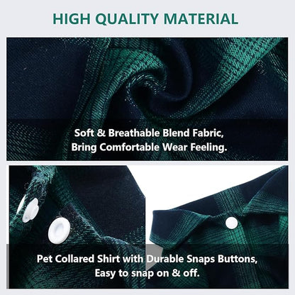 Koneseve Dog Shirt - Plaid Pet T-Shirt Sweater, Breathable & Cozy Tartan Outfit for Medium & Large Dogs, Casual Clothes - Adorable Costume for Halloween, Thanksgiving Christmas (Green; 7XL)