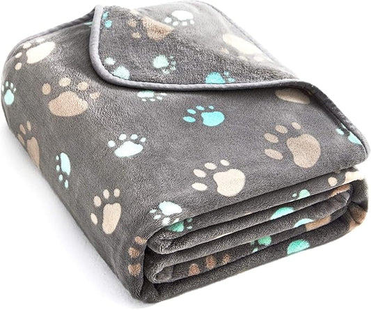 Allisandro 350 GSM-Super Soft and Premium Flannel Fleece Pet Dog Blanket, The Cute Print Design Washable Fluffy Blanket for Extra Large Puppy Cat Kitten Indoor or Outdoor, Grey, 80 x 64 Inches