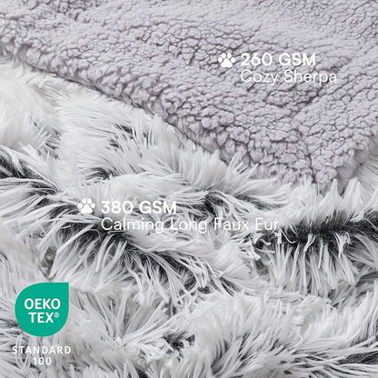 Luciphia Large Waterproof Dog Blanket for Pet Washable Liquid Proof Bed Intimacy Protection Shaggy Plush Calming Long Faux Fur Couch Cover Calming Cat Throw Blankets, Mist Grey, 60" x 80"