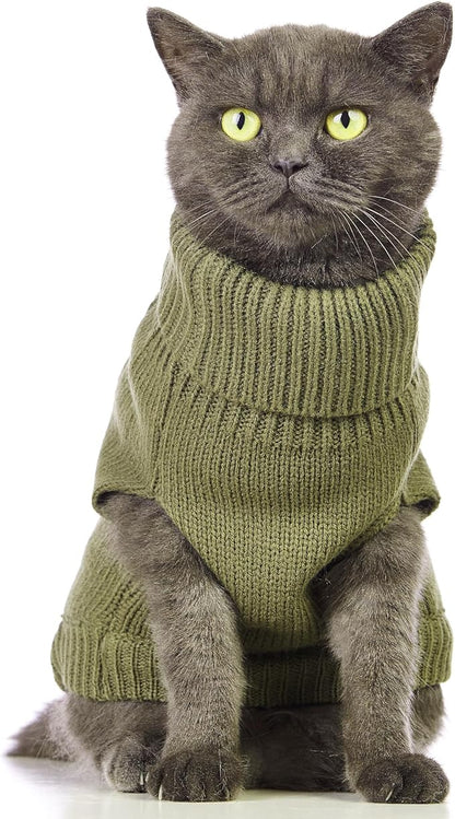 Stretchy Cat Sweater - 17 Colors & 6 Sizes | Snug Winter-Ready Knit for Boy/Girl Cats & Kittens(Olive Green, Small)