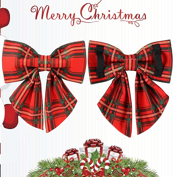Christmas Dog Collar with Bow Tie, Cotton Christmas Plaid Collar for Medium Girl Boy Dog,Red &Green Plaid Dog Collar Bowtie with Durable Metal Buckle,Adorable Pet Collar,L,Neck 16-24in