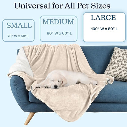 PETMAKER Dog Blanket - 80x100in Reversible Sherpa Blanket - Throw Blankets for Bed, Couch, Crate or Car - Machine Washable Puppy Essentials (Cream)