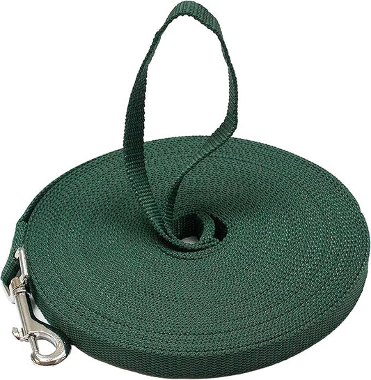 Downtown Pet Supply - Long Dog Training Leash for Recall & Obedience - Nylon, 30 ft, Hunter Green