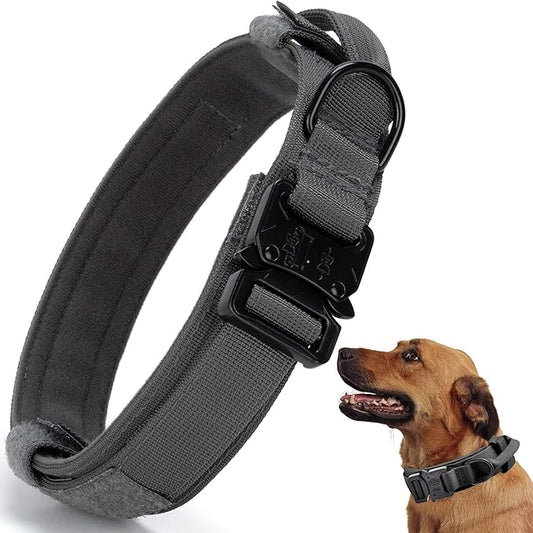 Tactical Dog Collar, Adjustable Military Training Nylon Dog Collar with Control Handle and Heavy Quick-Release Metal Buckle for Small Medium Large Dogs, Grey XXL